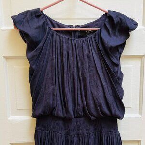 Jill by Jill Stuart Silk Navy Blue Party Dress – Size S– Pleated & Smocked Waist